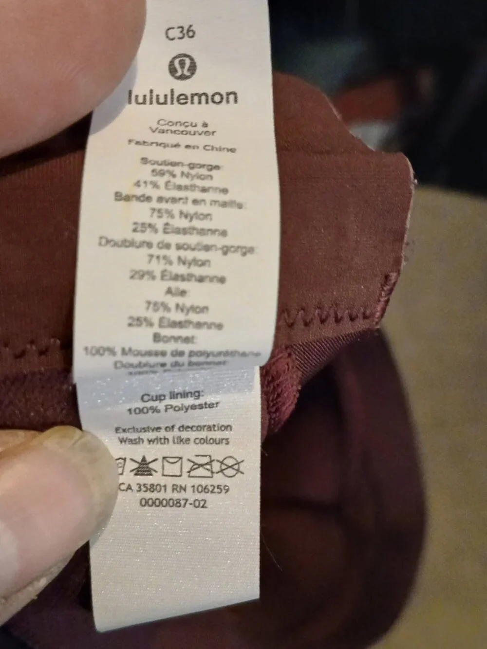 Lululemon Burgundy High Impact Sports Bra Size 36C